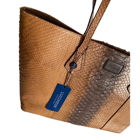 Lucchese Python Tote Bag Brown Exotic Leather Suede Lining Reptile Western Snake - Picture 9 of 13